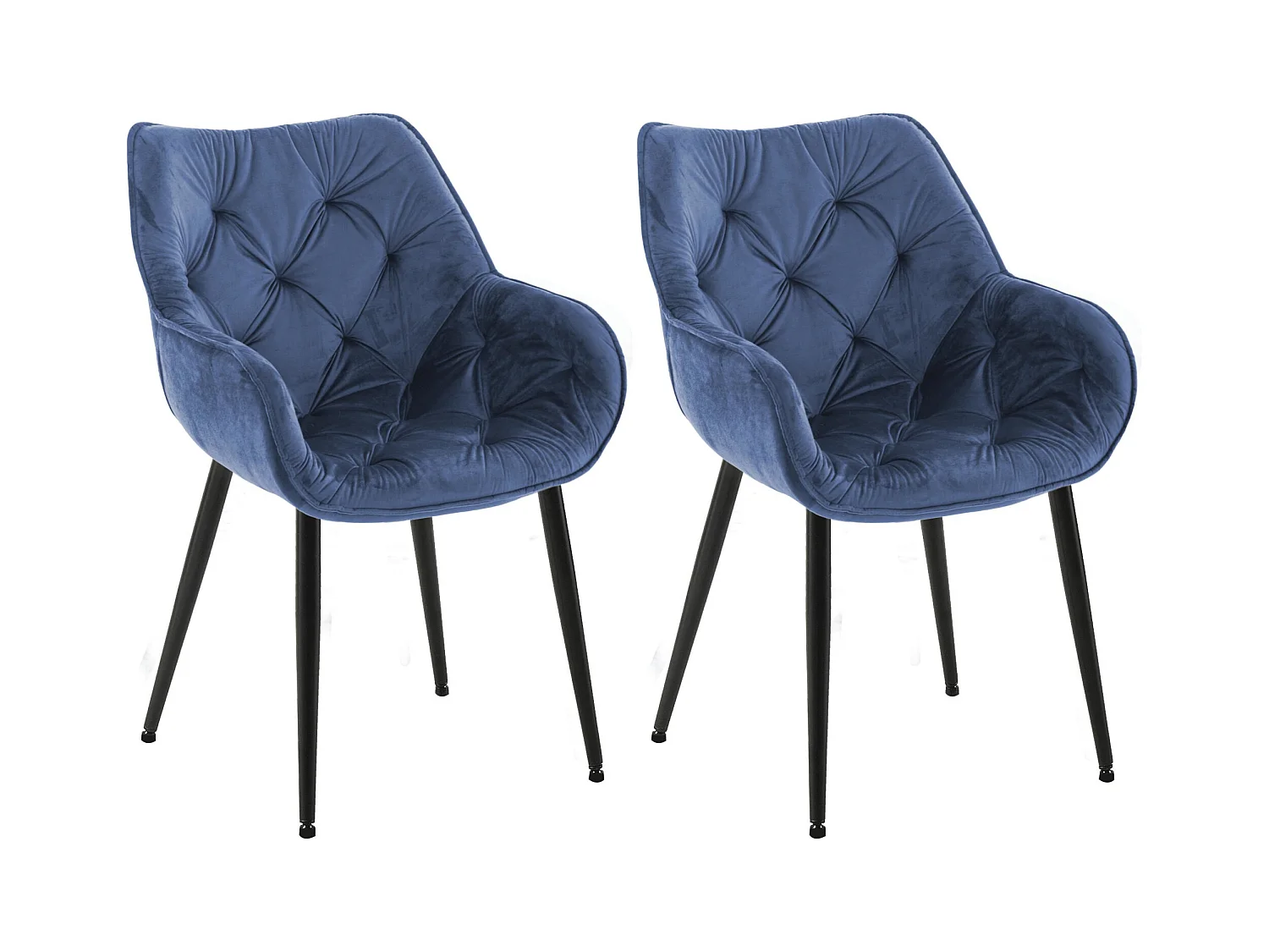 Lot de 2  chaises avec accoudoirs - Velours & Noir - Bleu - Tanna