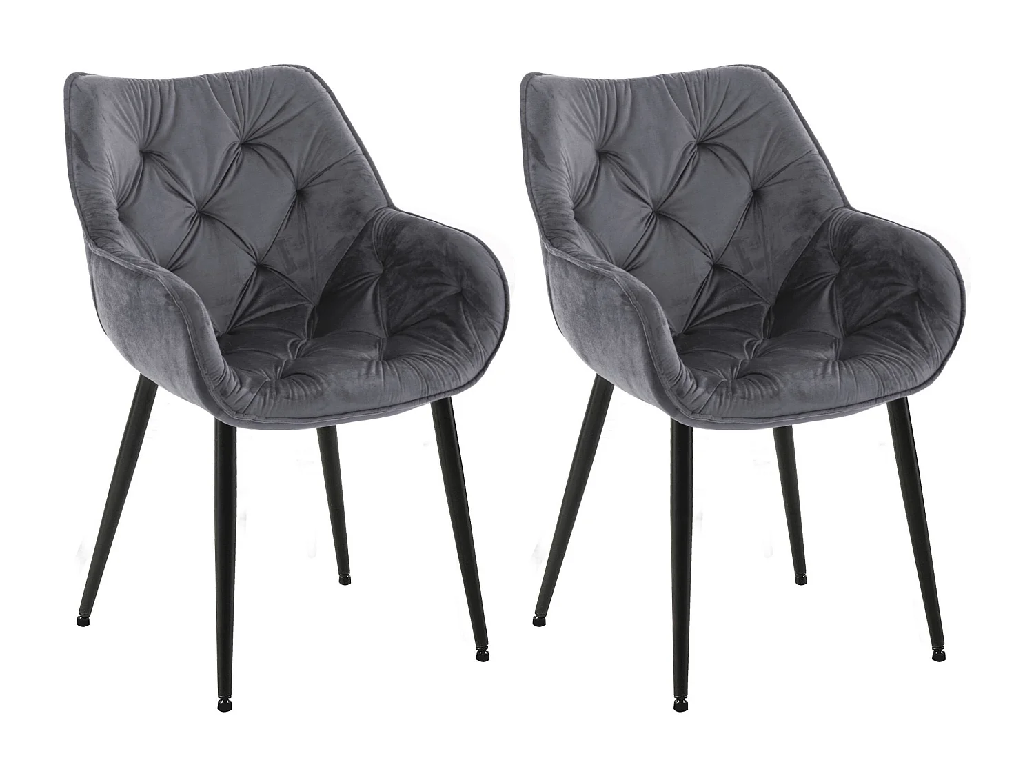 Lot de 2  chaises avec accoudoirs - Velours & Noir - Gris foncé - Tanna