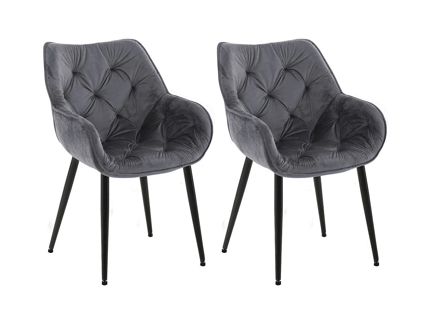 Lot de 2  chaises avec accoudoirs - Velours & Noir - Gris foncé - Tanna