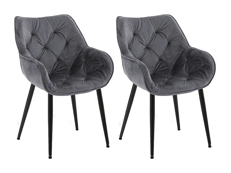 Lot de 2  chaises avec accoudoirs - Velours & Noir - Gris foncé - Tanna