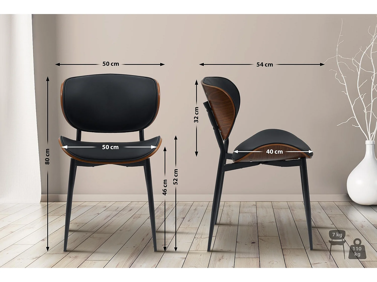 chaise salle à manger - Similicuir - Noyer / Noir - Enid