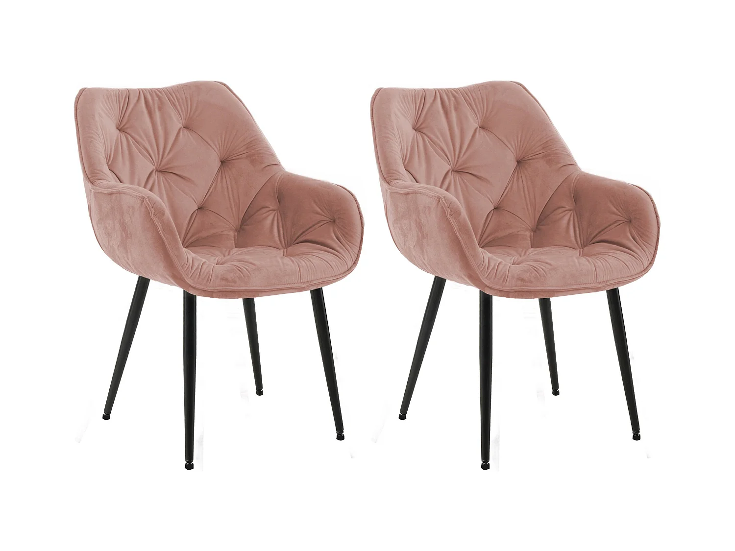 Lot de 2  chaises avec accoudoirs - Velours - Rose - Tanna
