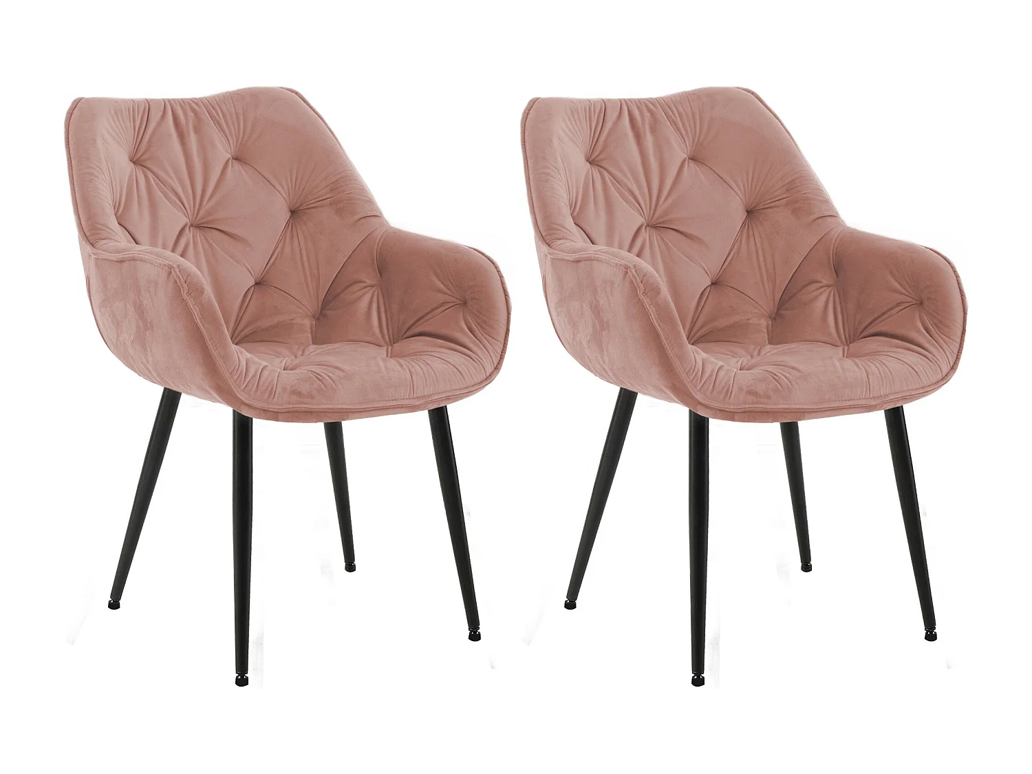 Lot de 2  chaises avec accoudoirs - Velours - Rose - Tanna