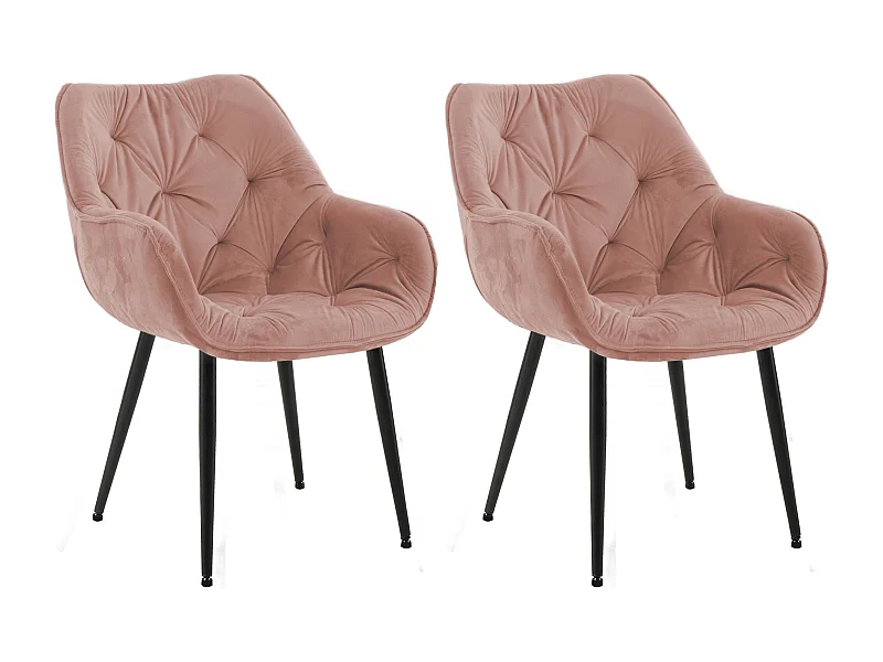 Lot de 2  chaises avec accoudoirs - Velours - Rose - Tanna