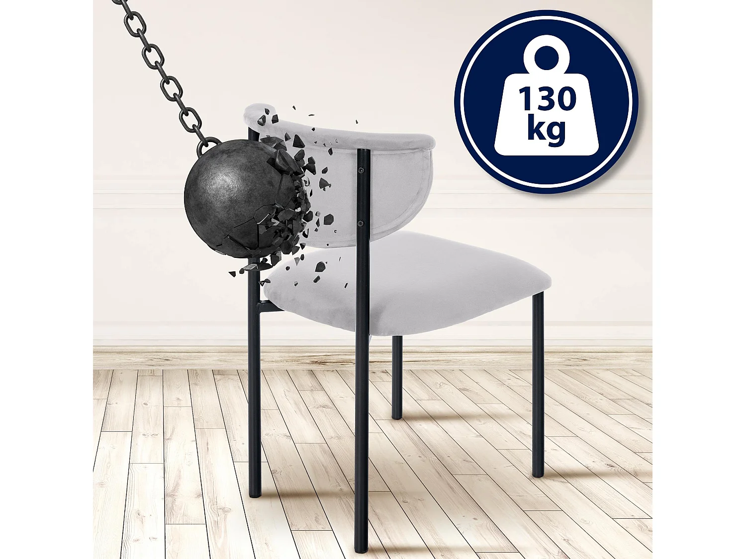 chaise salle à manger - Velours & Noir - Gris - Gambell