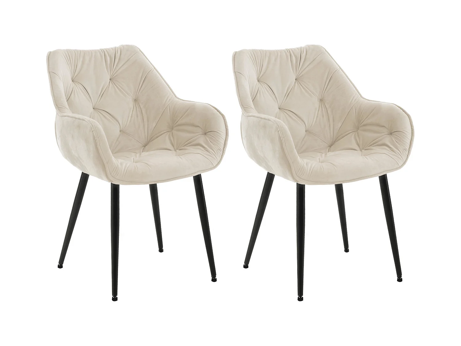 Lot de 2  chaises avec accoudoirs - Velours & Noir - Crème - Tanna