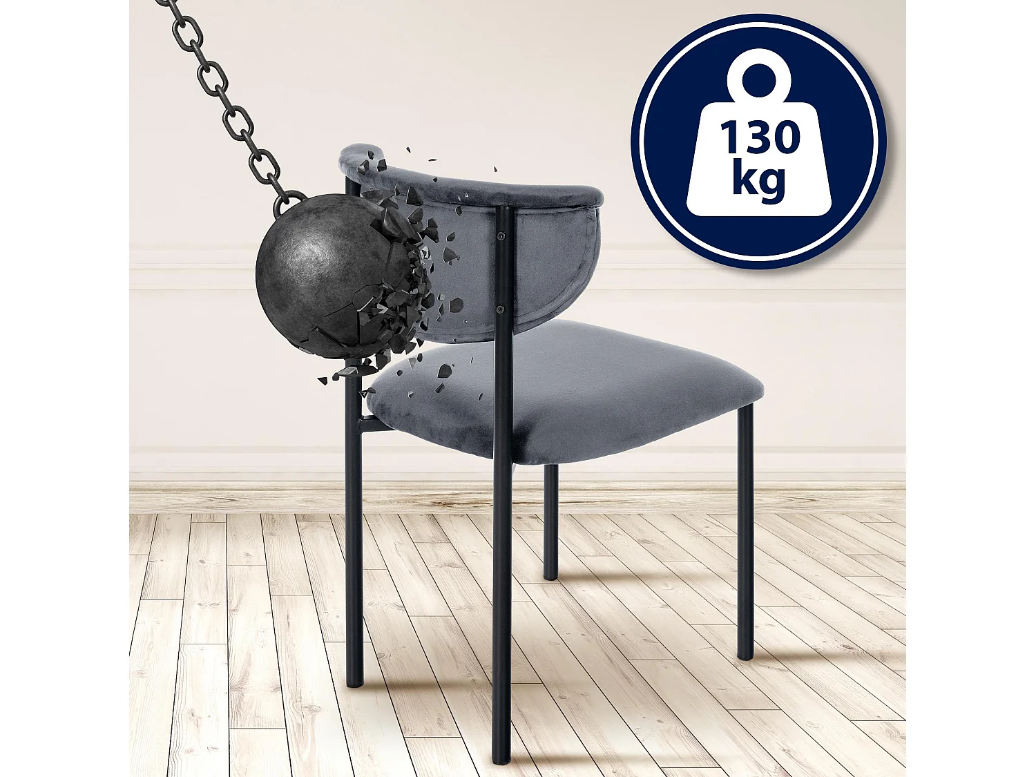 chaise salle à manger - Velours - Gris foncé - Gambell