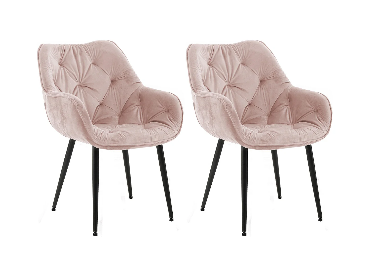 Lot de 2  chaises avec accoudoirs - Velours & Noir - Rose - Tanna