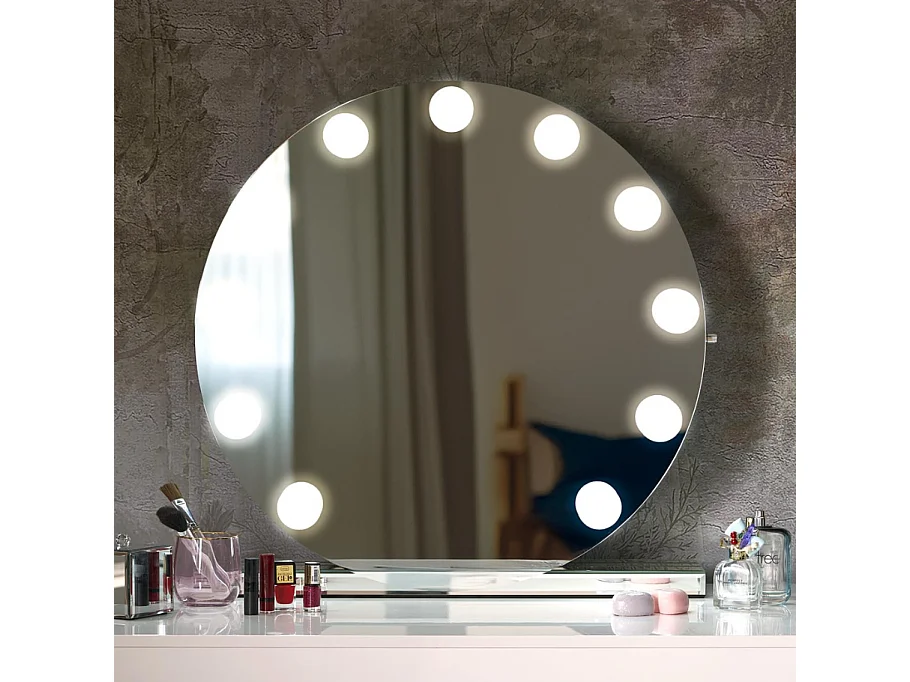 Miroir rond à poser avec ampoule led et socle Alya