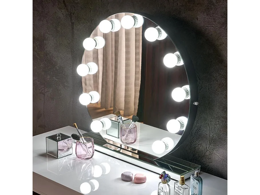 Miroir rond à poser avec ampoule led et socle Alya