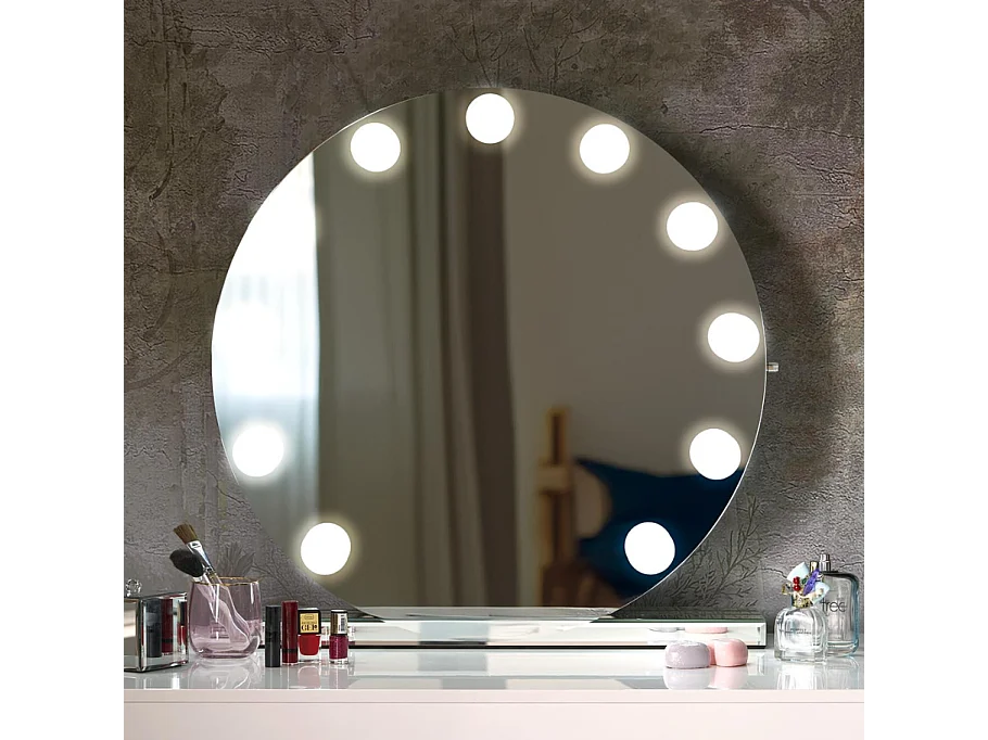 Miroir rond à poser avec ampoule led et socle Alya