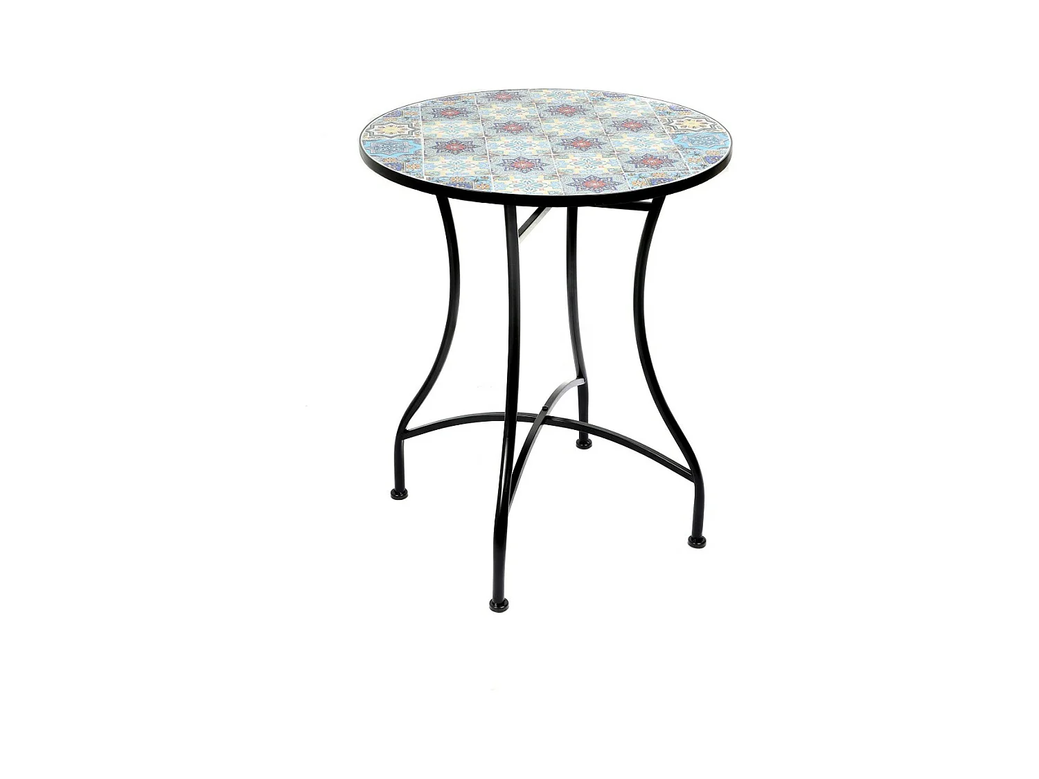 Table de jardin ronde bistrot collection PORTO – Mosaïque décorative – Métal noir – Ø60xH71 cm