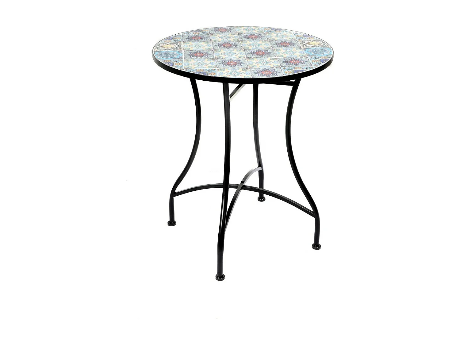 Table de jardin ronde bistrot collection PORTO – Mosaïque décorative – Métal noir – Ø60xH71 cm