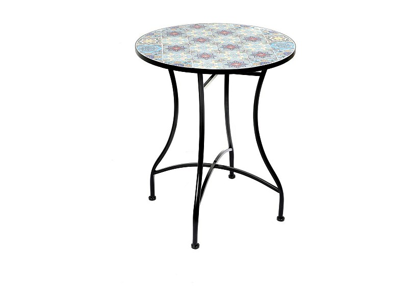 Ronde bistro tuintafel collectie PORTO - Decoratieve mozaïek - Zwart ...