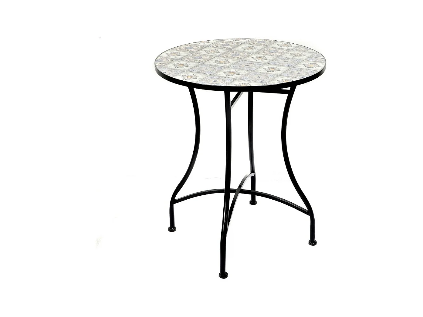 Table de jardin ronde bistrot – Mosaïque décorative – Métal noir – Ø60xH71 cm