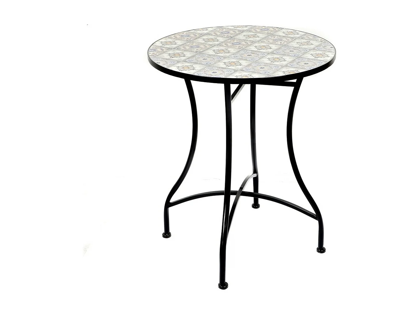 Table de jardin ronde bistrot – Mosaïque décorative – Métal noir – Ø60xH71 cm