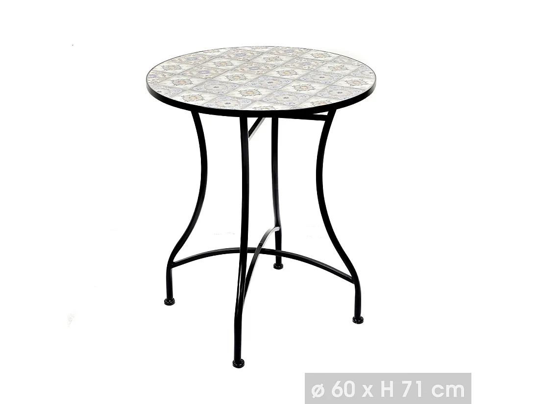 Table de jardin ronde bistrot – Mosaïque décorative – Métal noir – Ø60xH71 cm