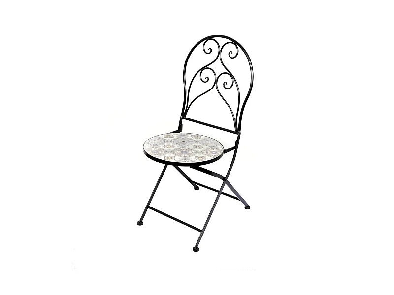 Lot de 2 chaises de jardin bistrot pliables – Mosaïque décorative – Métal noir – 30x50x93 cm