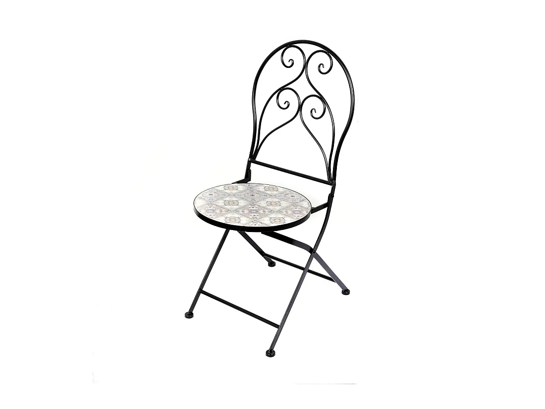 Lot de 2 chaises de jardin bistrot pliables – Mosaïque décorative – Métal noir – 30x50x93 cm