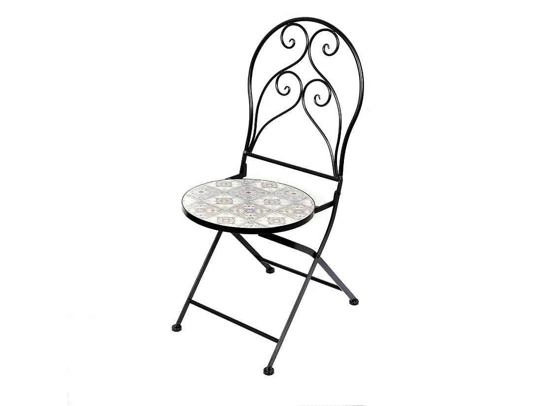 Lot de 2 chaises de jardin bistrot pliables – Mosaïque décorative – Métal noir – 30x50x93 cm