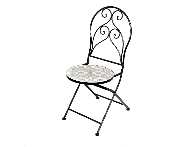 Lot de 2 chaises de jardin bistrot pliables – Mosaïque décorative – Métal noir – 30x50x93 cm