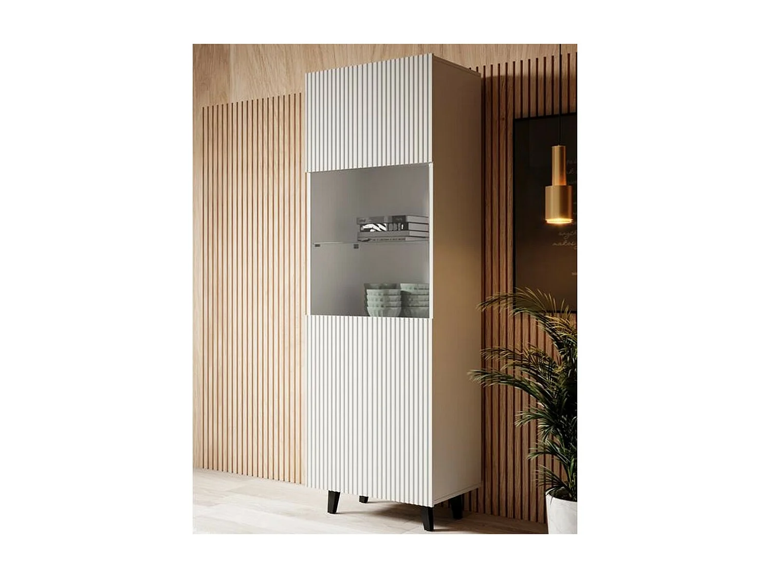 Vetrina design Gustave a 2 nicchie bianco opaco scanalato