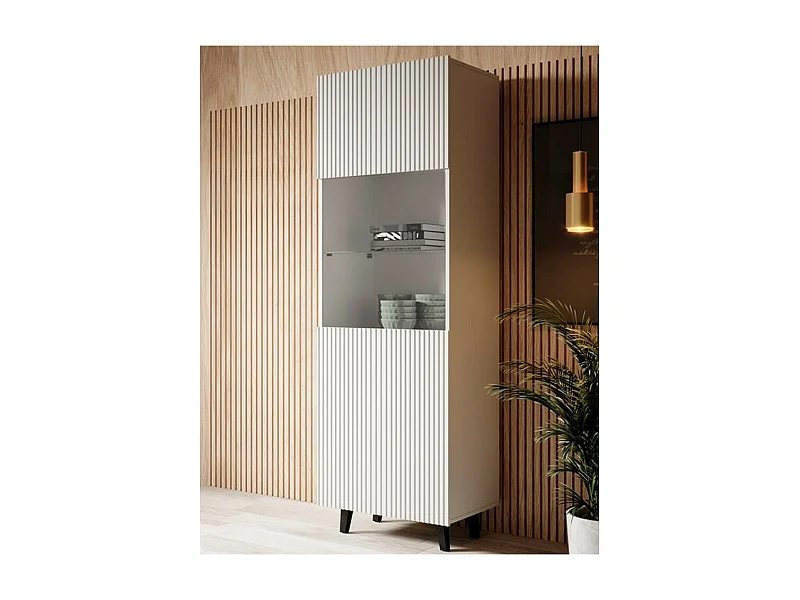 Vetrina design Gustave a 2 nicchie bianco opaco scanalato