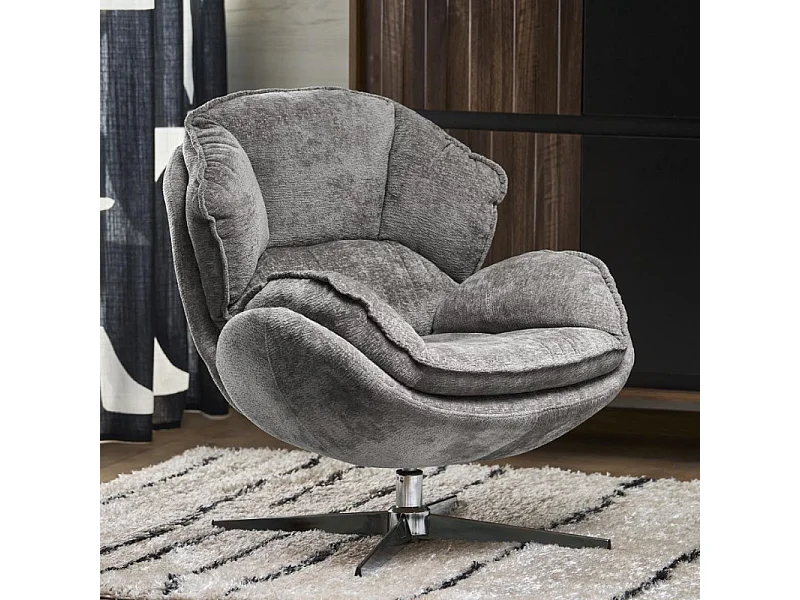 Fauteuil confort gris en tissu, pivotant, pied 4 branches Dadou