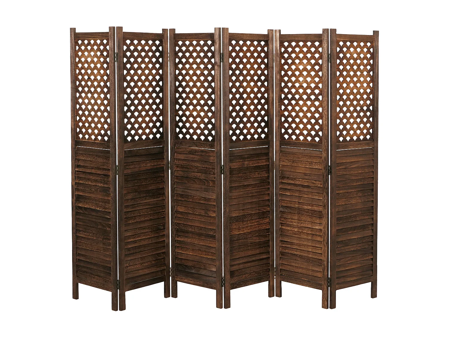 Paravento divisore separè decorativo MCW-A84 6 pannelli 245x170cm marrone