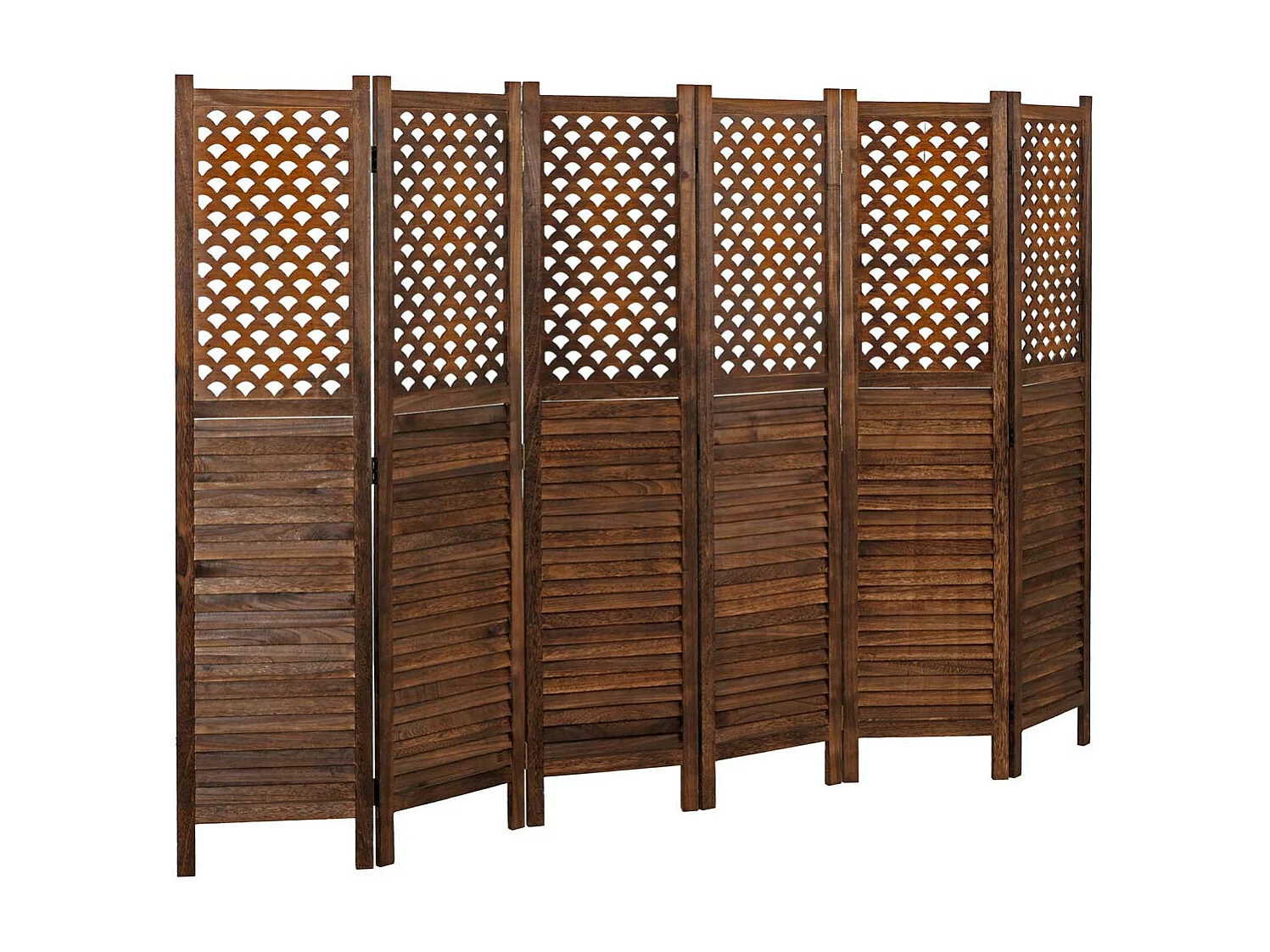 Paravento divisore separè decorativo MCW-A84 6 pannelli 245x170cm marrone