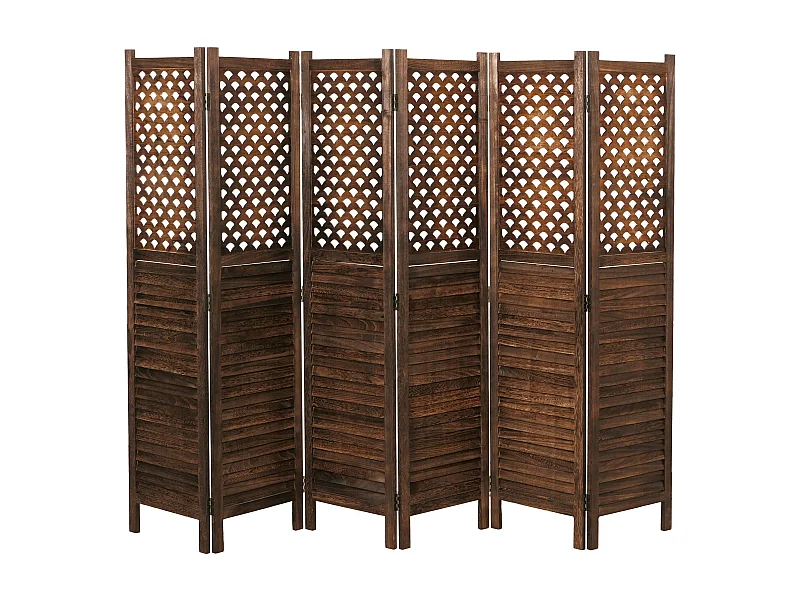 Paravento divisore separè decorativo MCW-A84 6 pannelli 245x170cm marrone