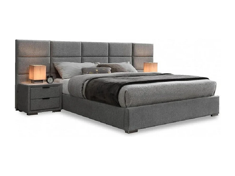 Letto in tessuto grigio da 160 cm con grande testata VIORNE - Senza opzione