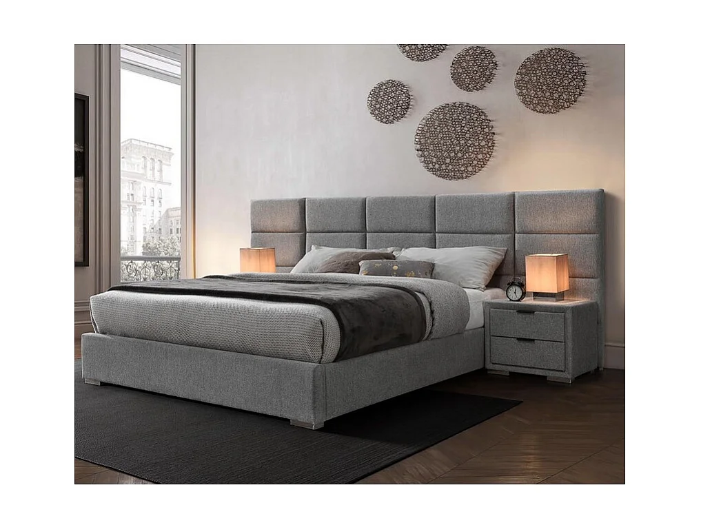 Letto in tessuto grigio da 160 cm con grande testata VIORNE - Senza opzione