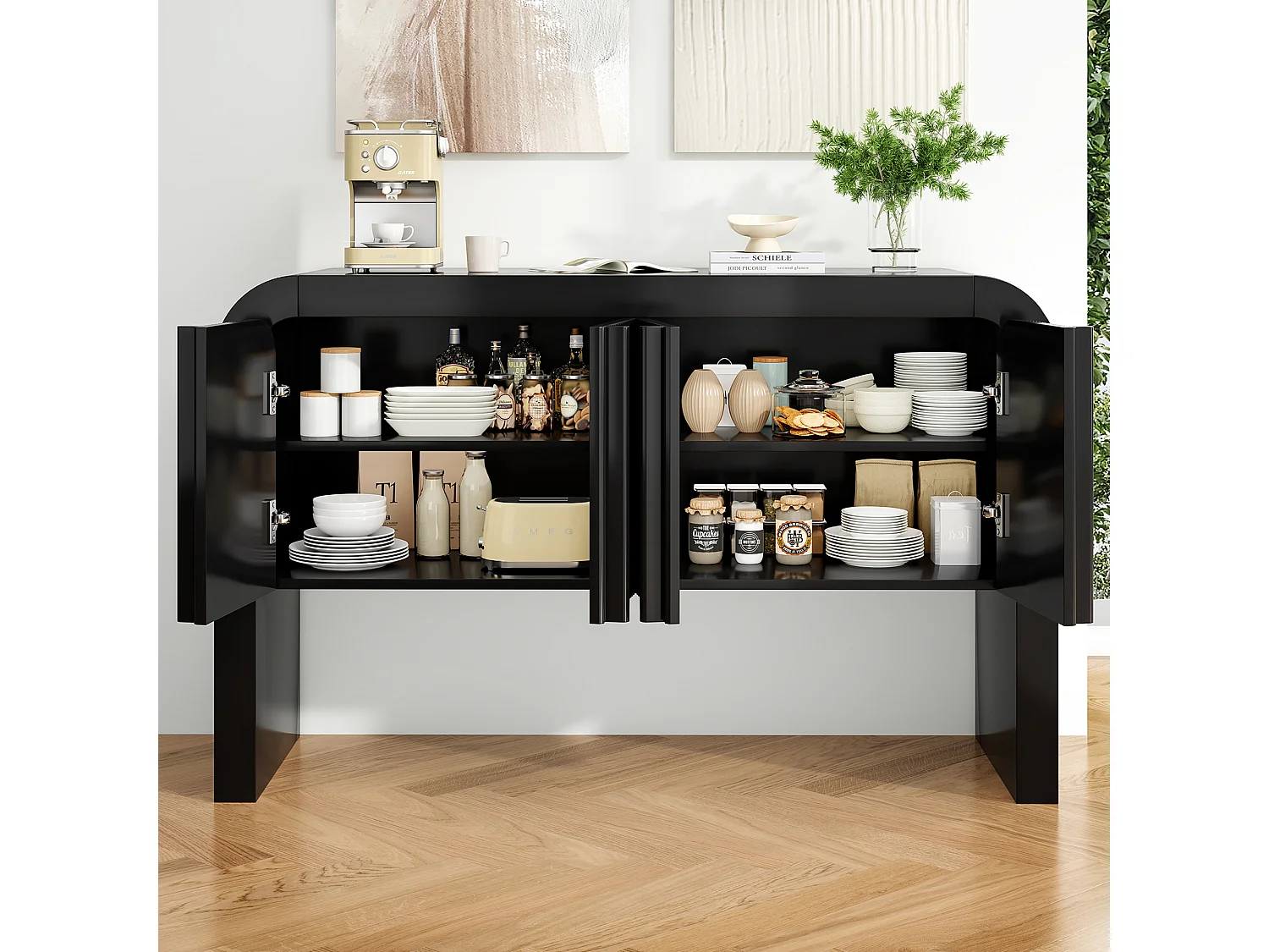 Buffet moderno – 4 ante con design unico – in MDF – Nero