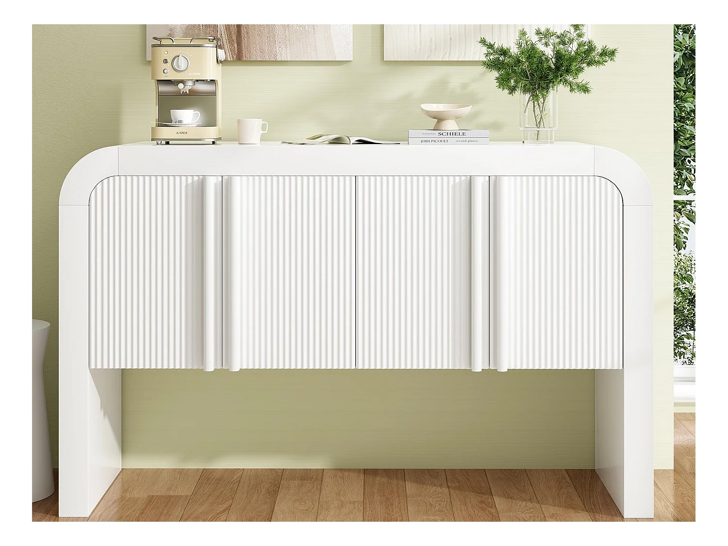 Buffet moderne - 4 portes au design unique - en MDF - Blanc