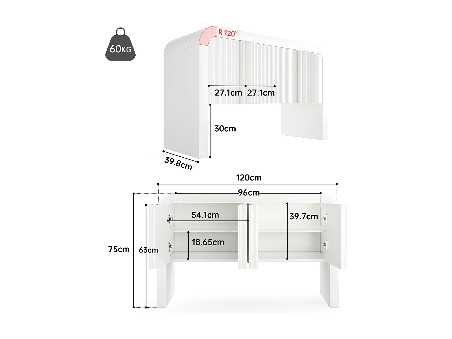 Buffet moderno – 4 puertas de diseño único – en MDF – Blanco