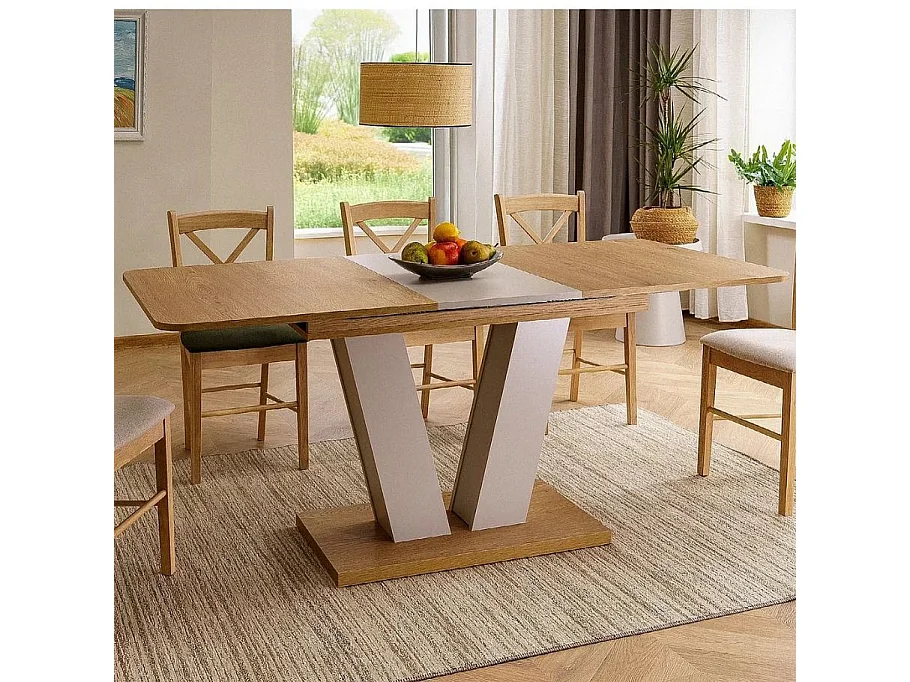 Mesa extensible beige rosado y madera 136 - 176 cm