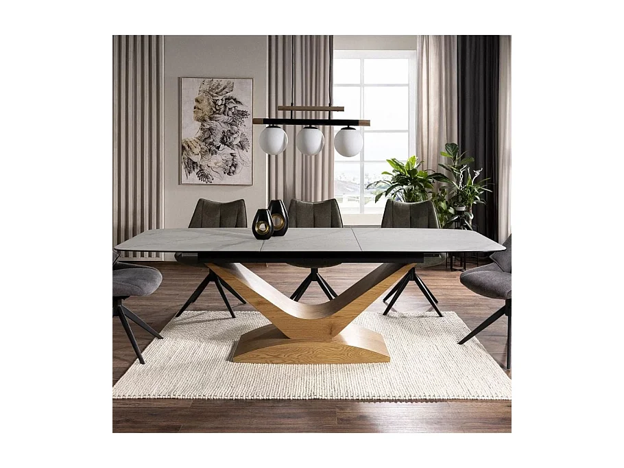 Table design céramique effet marbre blanc 180 - 240 cm Dolcik