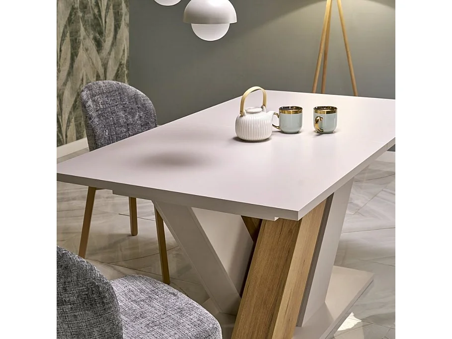 Table a manger extensible beige et bois 160-200cm Xenori