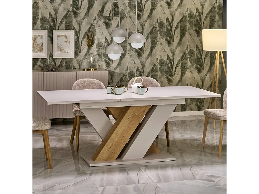 Table a manger extensible beige et bois 160-200cm Xenori