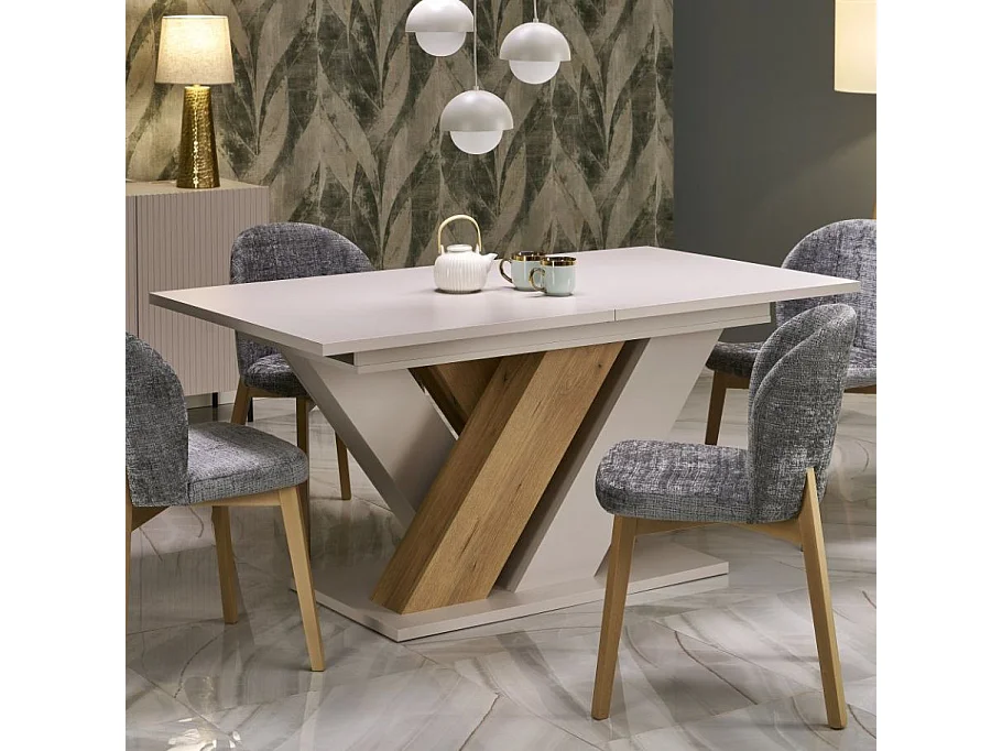 Table a manger extensible beige et bois 160-200cm Xenori