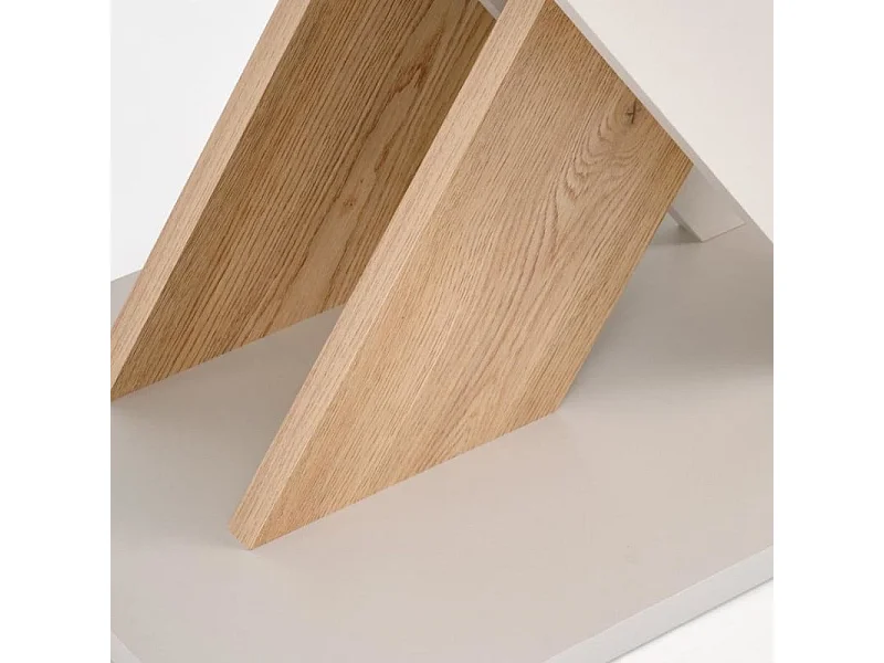 Mesa de comedor extensible APODIS con pata central beige y madera