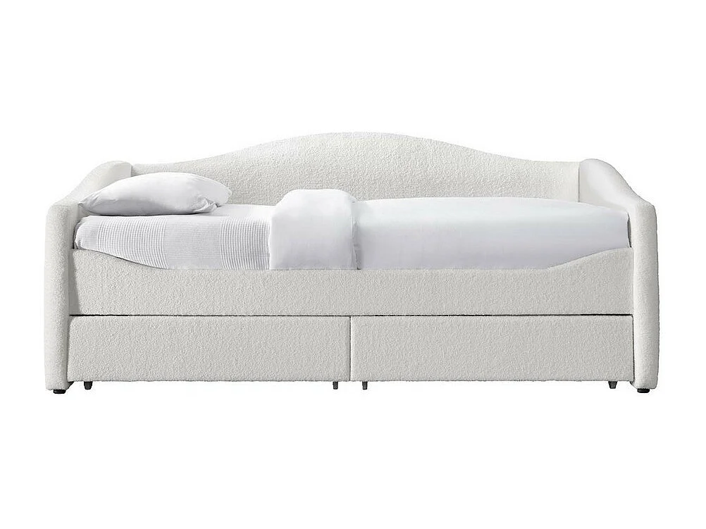 Lit 90 x 200 cm en tissu bouclé beige avec tiroirs Sabe