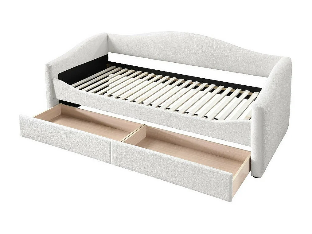 Letto 90 x 200 cm in tessuto bouclé beige con cassetti Sabe