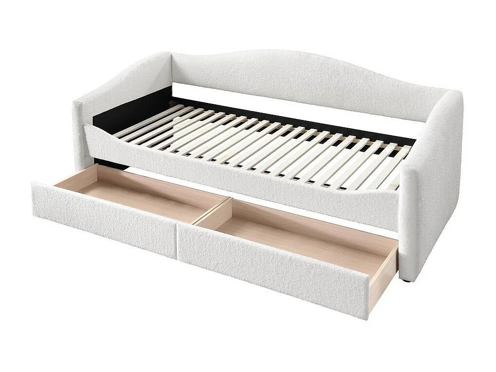 Lit 90 x 200 cm en tissu bouclé beige avec tiroirs Sabe