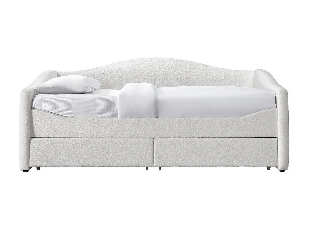 Lit 90 x 200 cm en tissu bouclé beige avec tiroirs Sabe