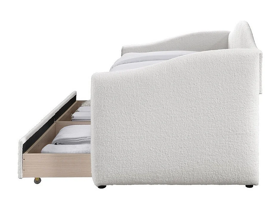 Lit 90 x 200 cm en tissu bouclé beige avec tiroirs Sabe