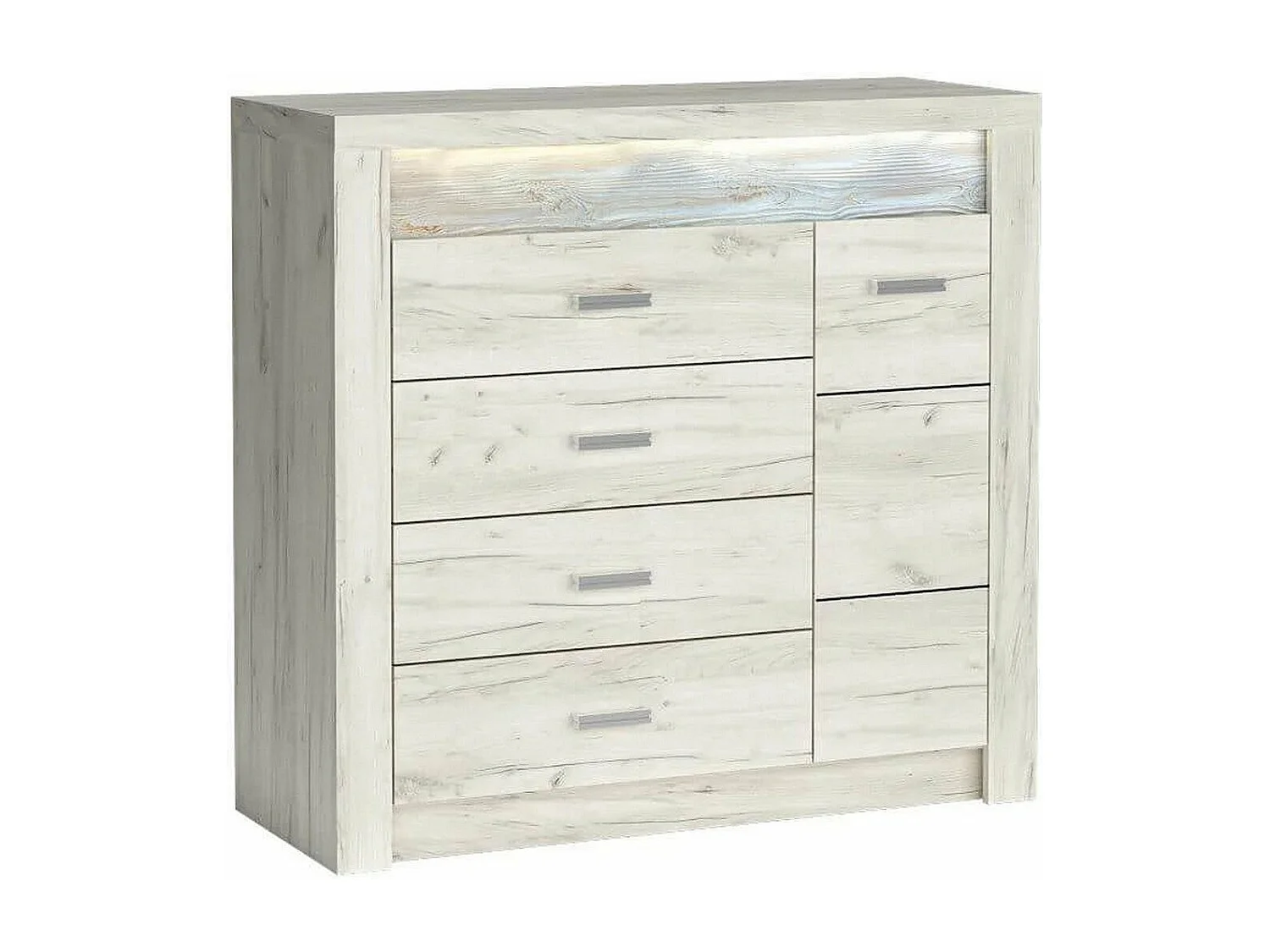Commode bois blanchi 4 tiroirs avec poignées en métal Forever - Avec LED