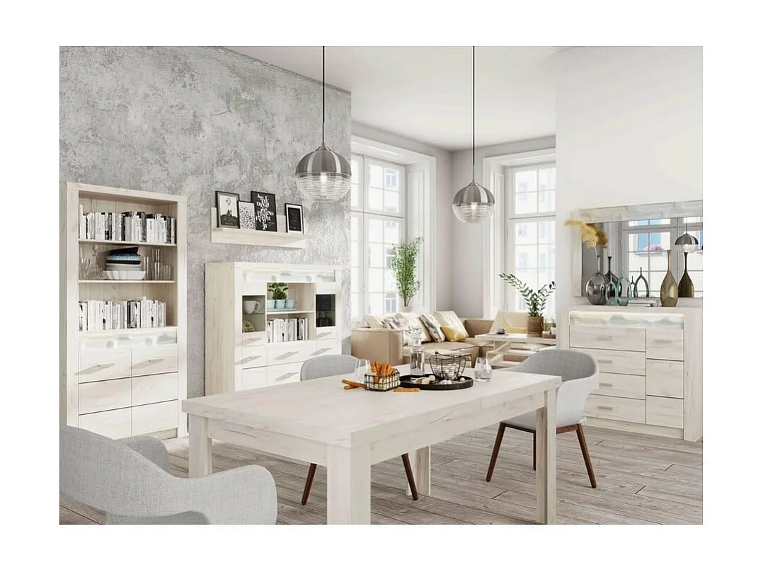 Commode bois blanchi 4 tiroirs avec poignées en métal Forever - Avec LED