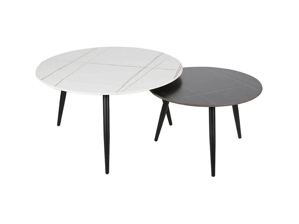 Table basse gigogne avec plateau céramique noir et blanc Edmond